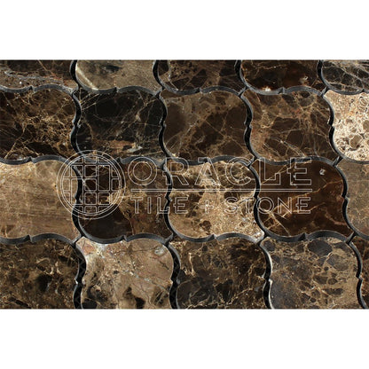 Emperador Dark Spanish Marble Lantern Arabesque Mosaic Tile, Polished - Tilefornia
