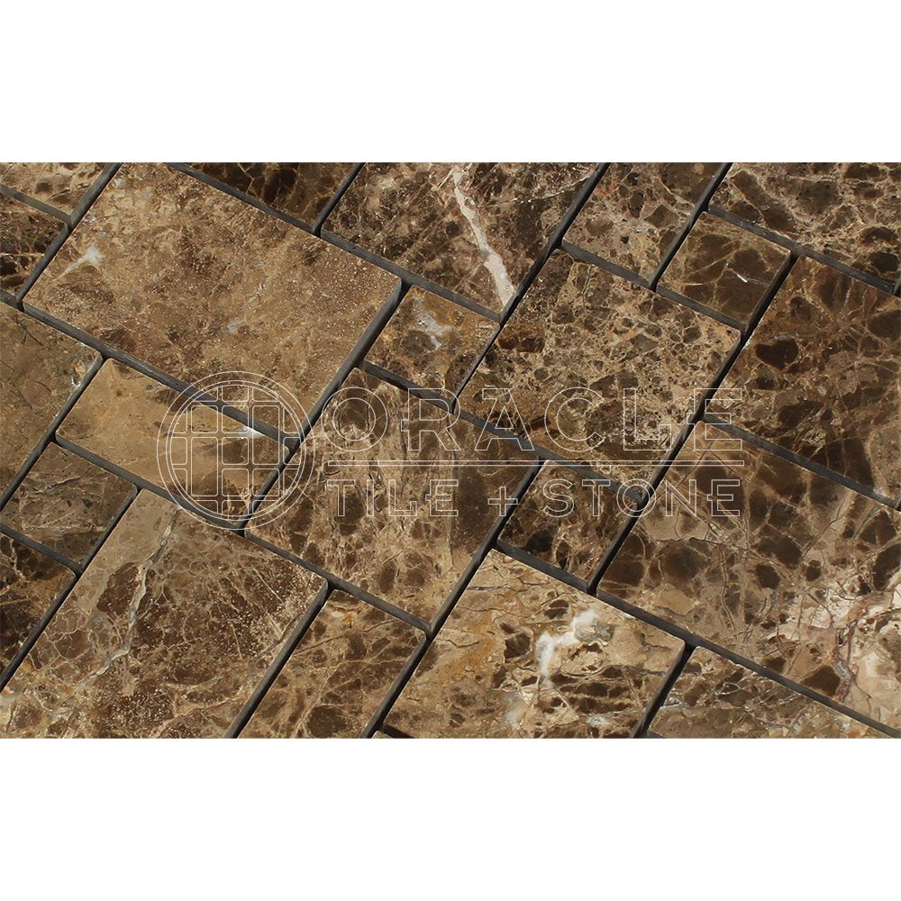 Emperador Dark Spanish Marble Mini-Versailles Pattern Mosaic, Polished - Tilefornia