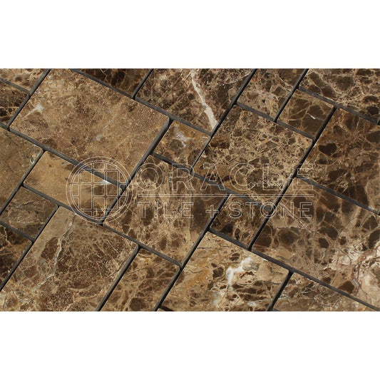Emperador Dark Spanish Marble Mini-Versailles Pattern Mosaic, Polished - Tilefornia