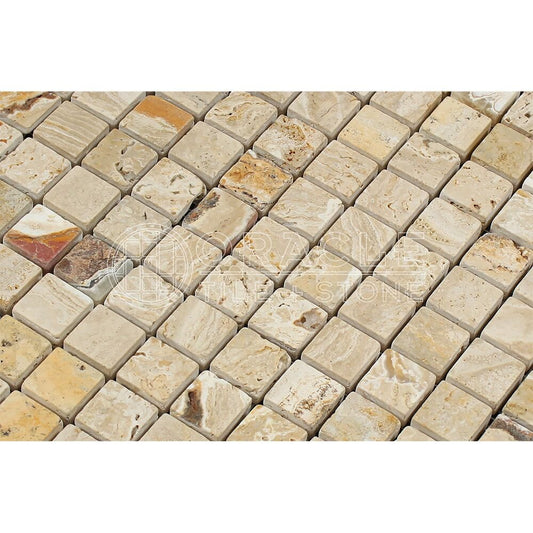 Valencia Travertine 1 X 1 Mosaic Tile, Tumbled (6" X 6" Sample) - Tilefornia