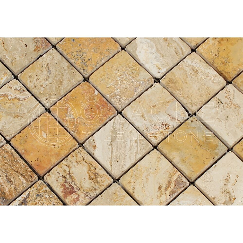Valencia Travertine 2 X 2 Mosaic Tile, Tumbled (6" X 6" Sample) - Tilefornia