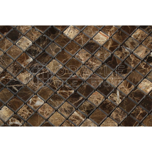 Emperador Dark Spanish Marble 5/8 X 5/8 Mosaic Tile, Polished - Tilefornia