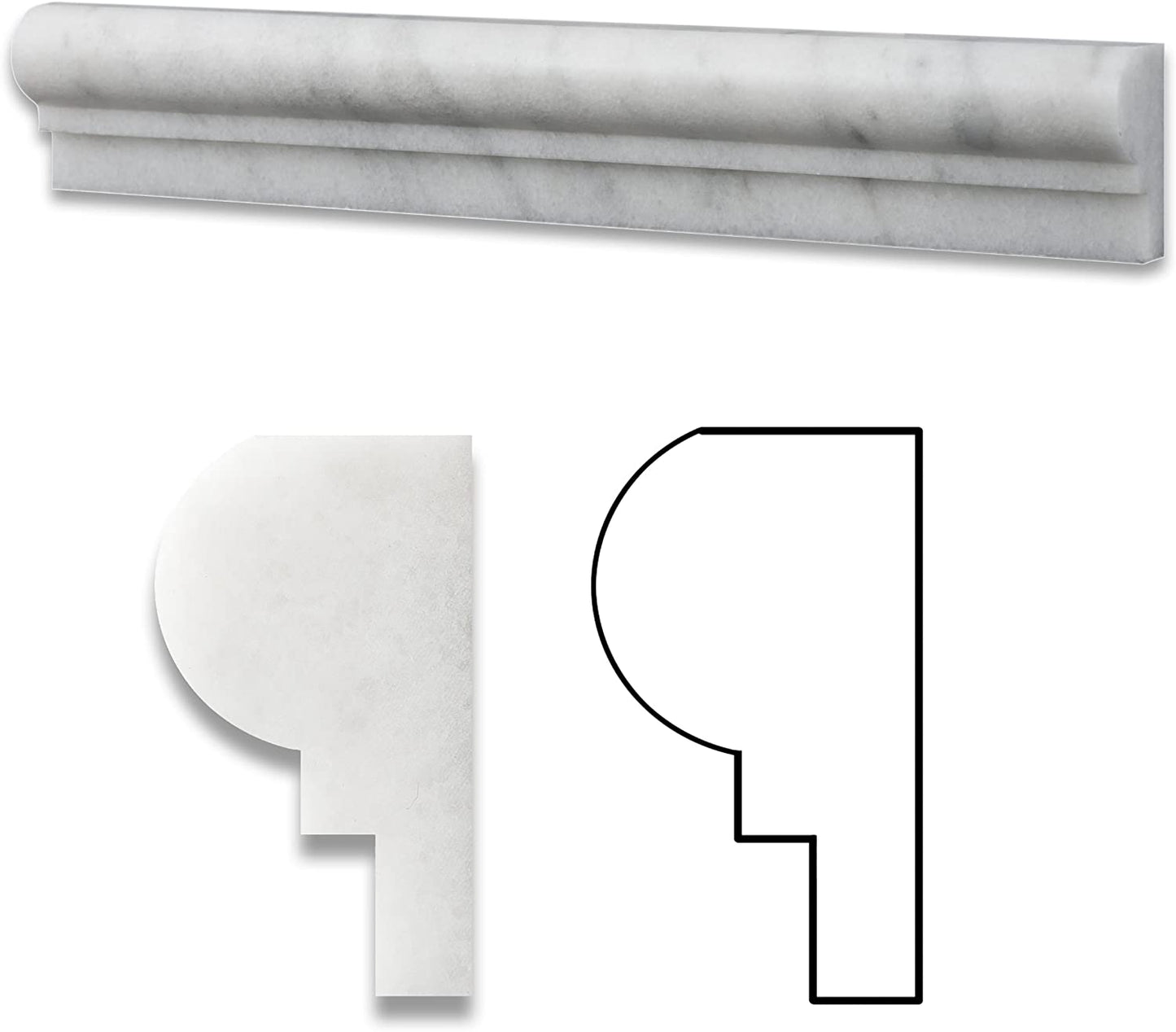 Bianco Venatino Marble 2 X 12 Polished OG-1 Chair Rail Trim - Lot of 50 pcs. - Tilefornia