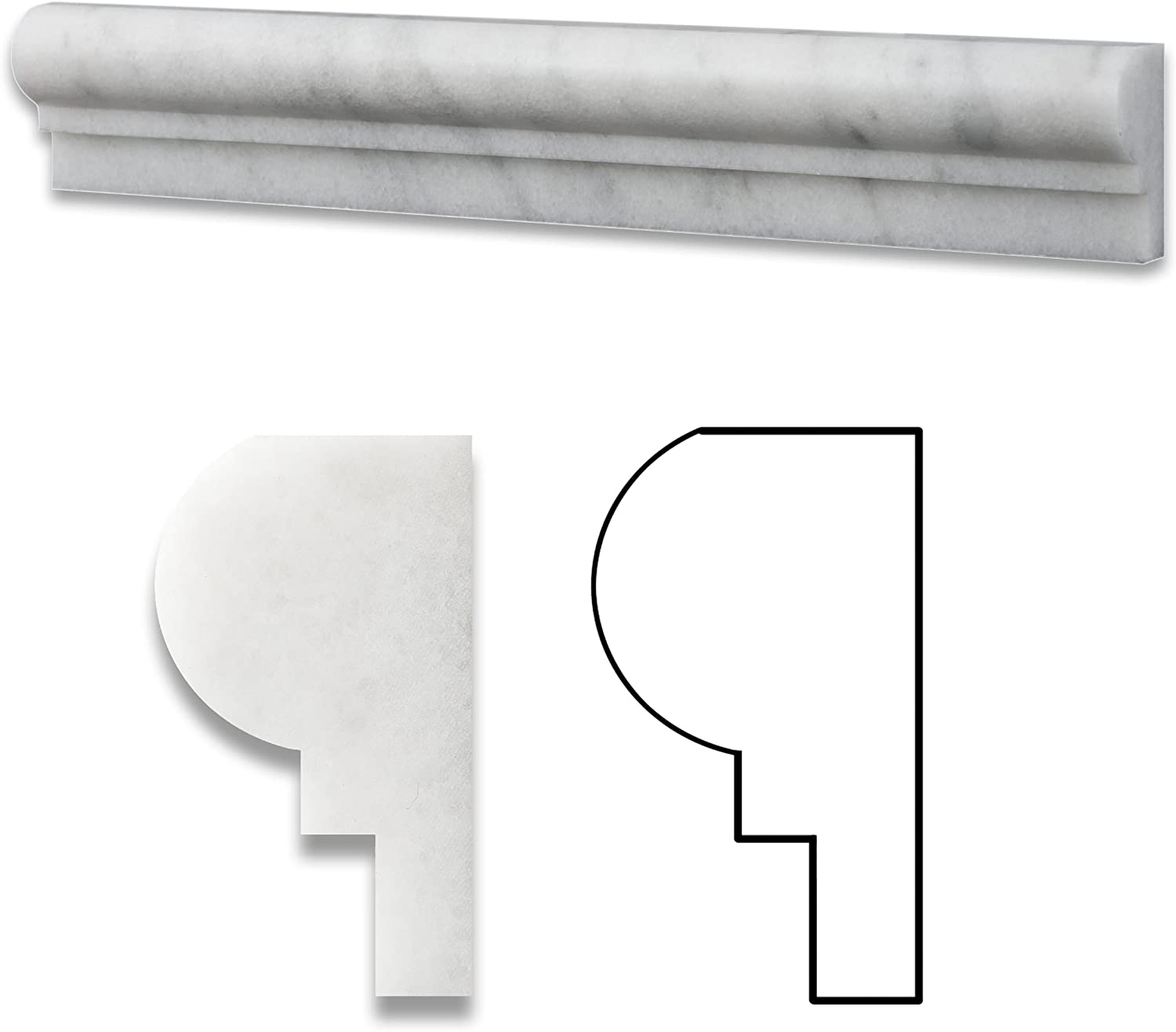 Bianco Venatino Marble 2 X 12 Polished OG-1 Chair Rail Trim - Lot of 50 pcs. - Tilefornia
