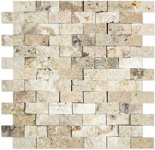 Philadelphia Travertine 1 X 2 Mosaic Tile, Split-Faced - Tilefornia