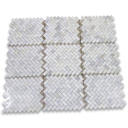 Calacatta Gold Italian Calcutta Marble Herringbone Mosaic Tile 1 x 2 Tumbled - Tilefornia