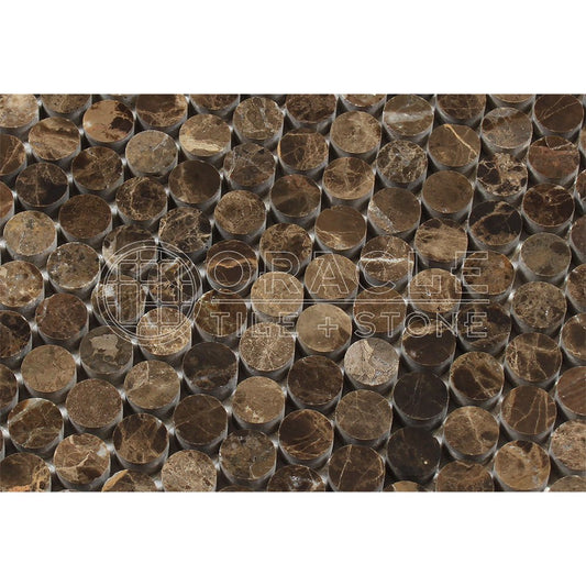 Emperador Dark Spanish Marble Penny Round Mosaic Tile, Polished - Tilefornia