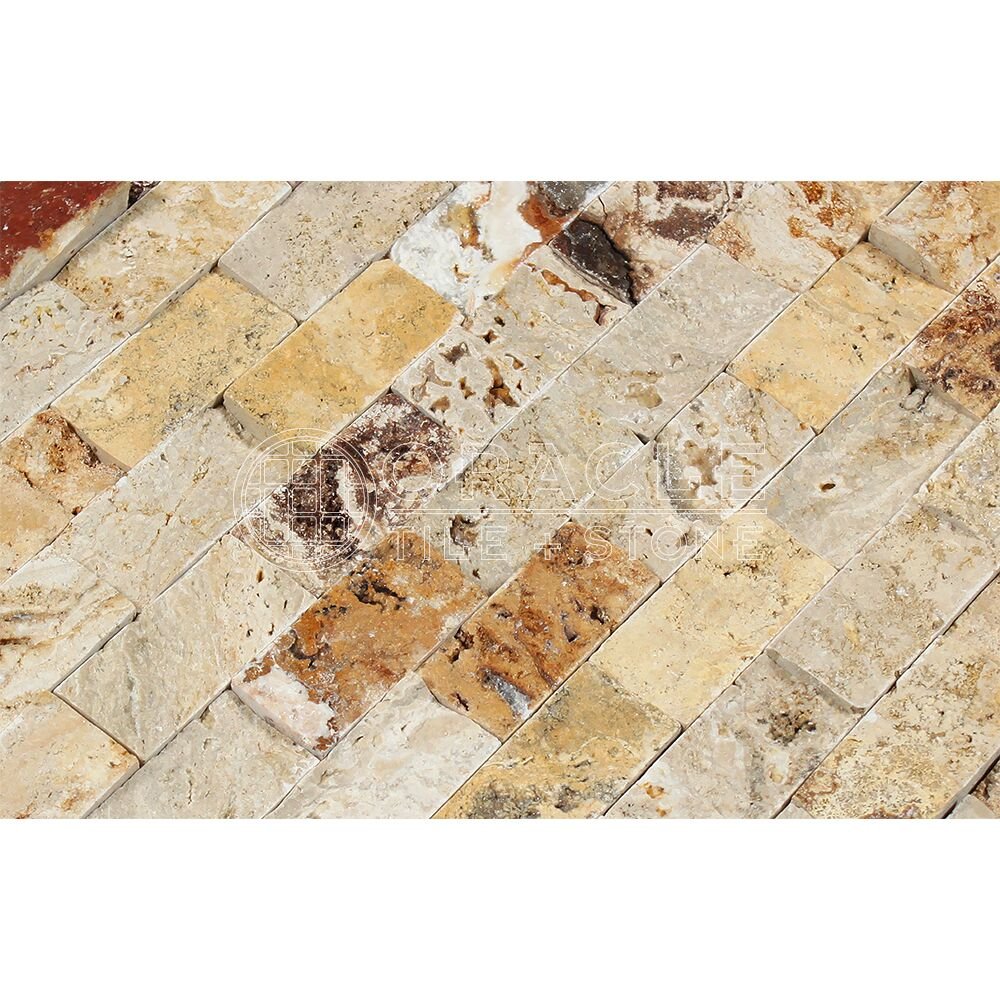 Valencia Travertine 1 X 2 Brick Mosaic Tile, Split-Faced (LOT of 50 SHEETS) - Tilefornia