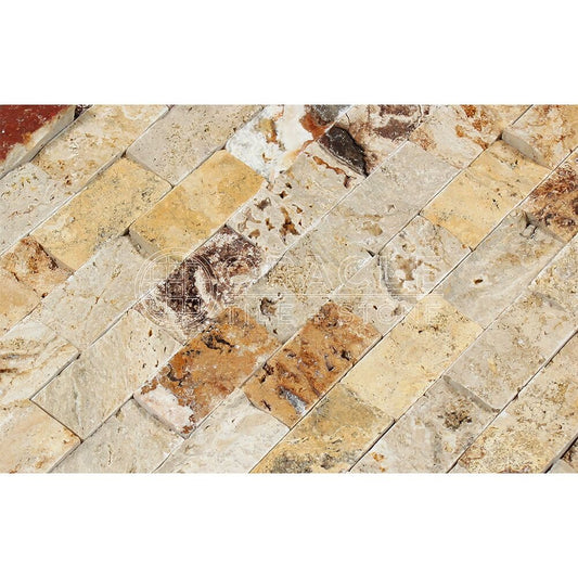 Valencia Travertine 1 X 2 Brick Mosaic Tile, Split-Faced (LOT of 50 SHEETS) - Tilefornia