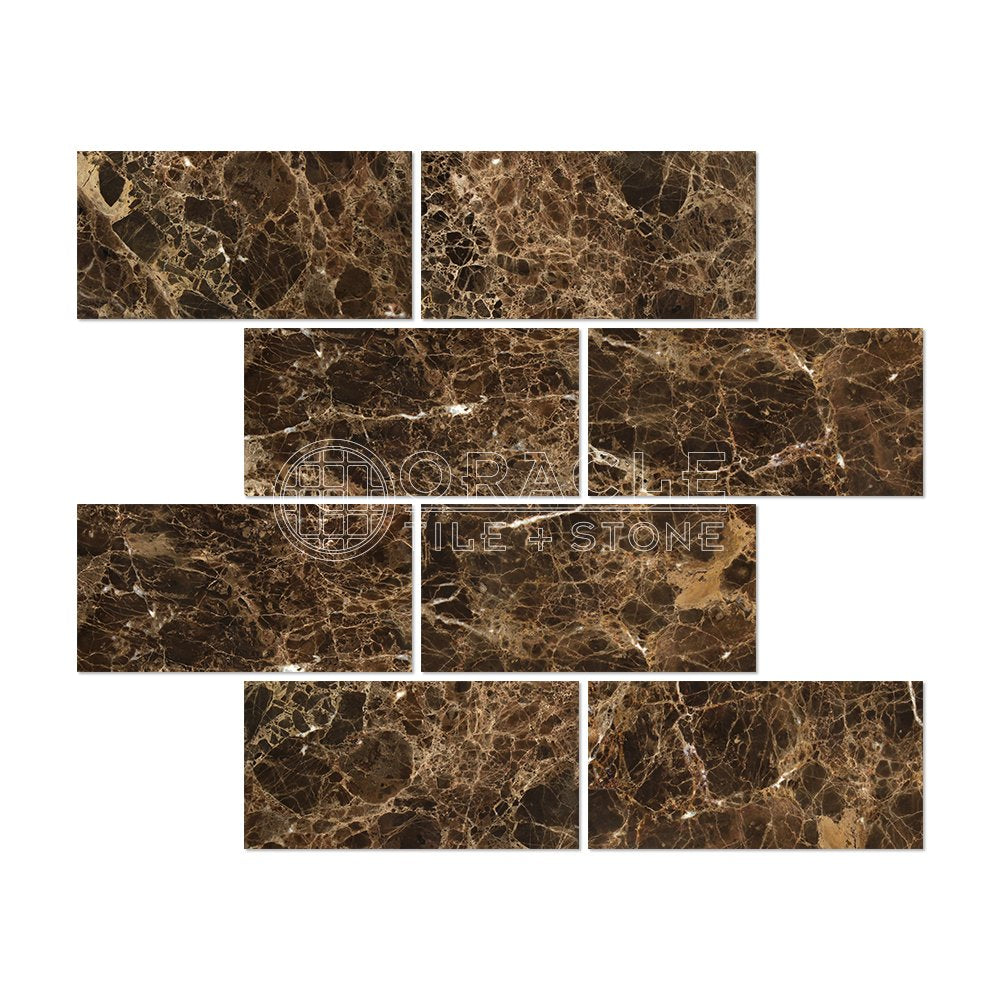 Emperador Dark Spanish Marble 6 X 12 Subway Field Tile, Polished - Tilefornia