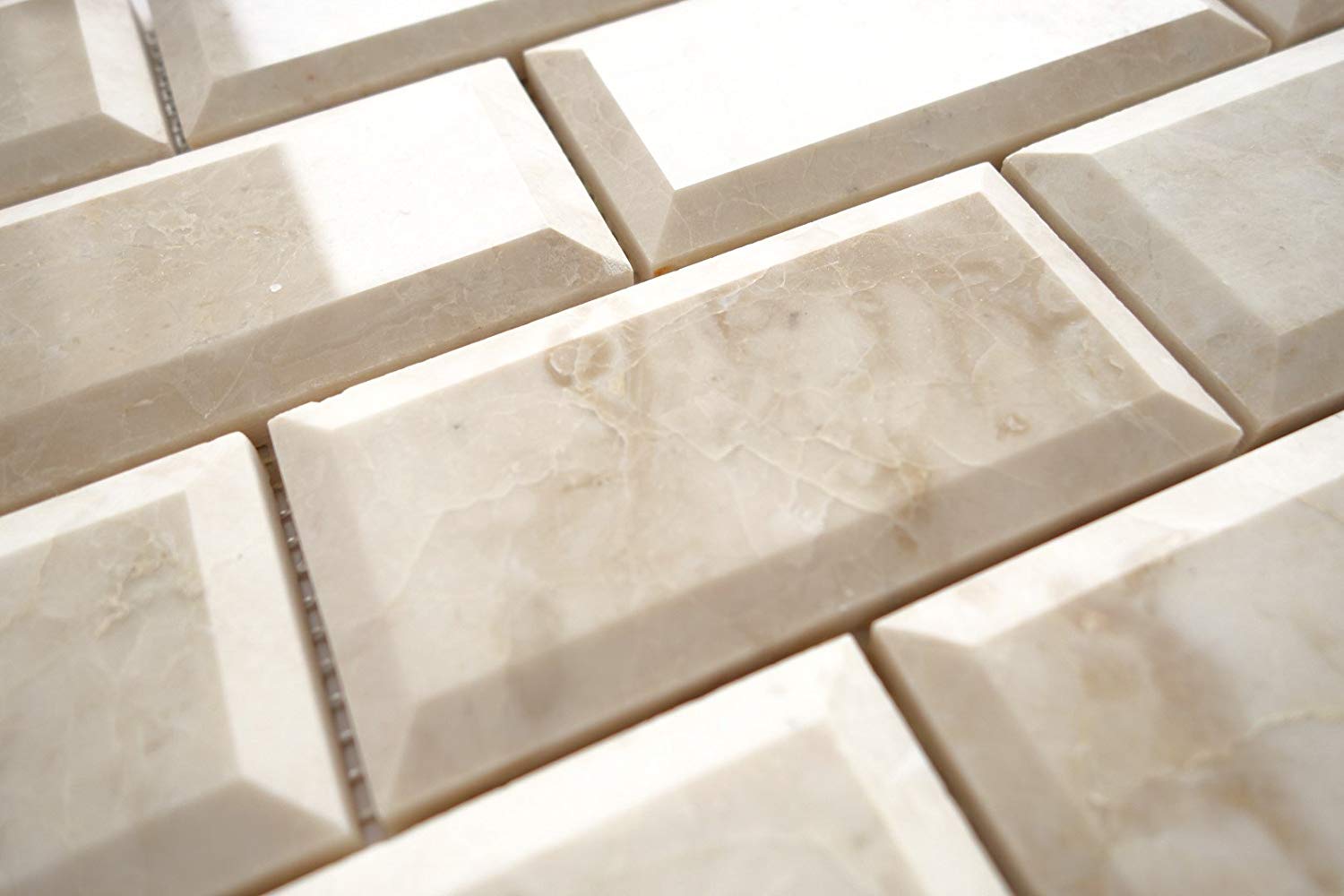Cappuccino Marble 2X4 Deep-Beveled Polished Brick Mosaic Tile - STANDARD QUALITY - Lot of 20 SHEETS - Tilefornia