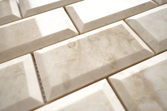 Cappuccino Marble 2X4 Deep-Beveled Polished Brick Mosaic Tile 1 sheet (1 sq.ft.) - Tilefornia