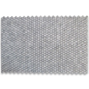 Carrara White Italian Carrera Marble Hexagon Mosaic Tile 1 inch Honed - Tilefornia