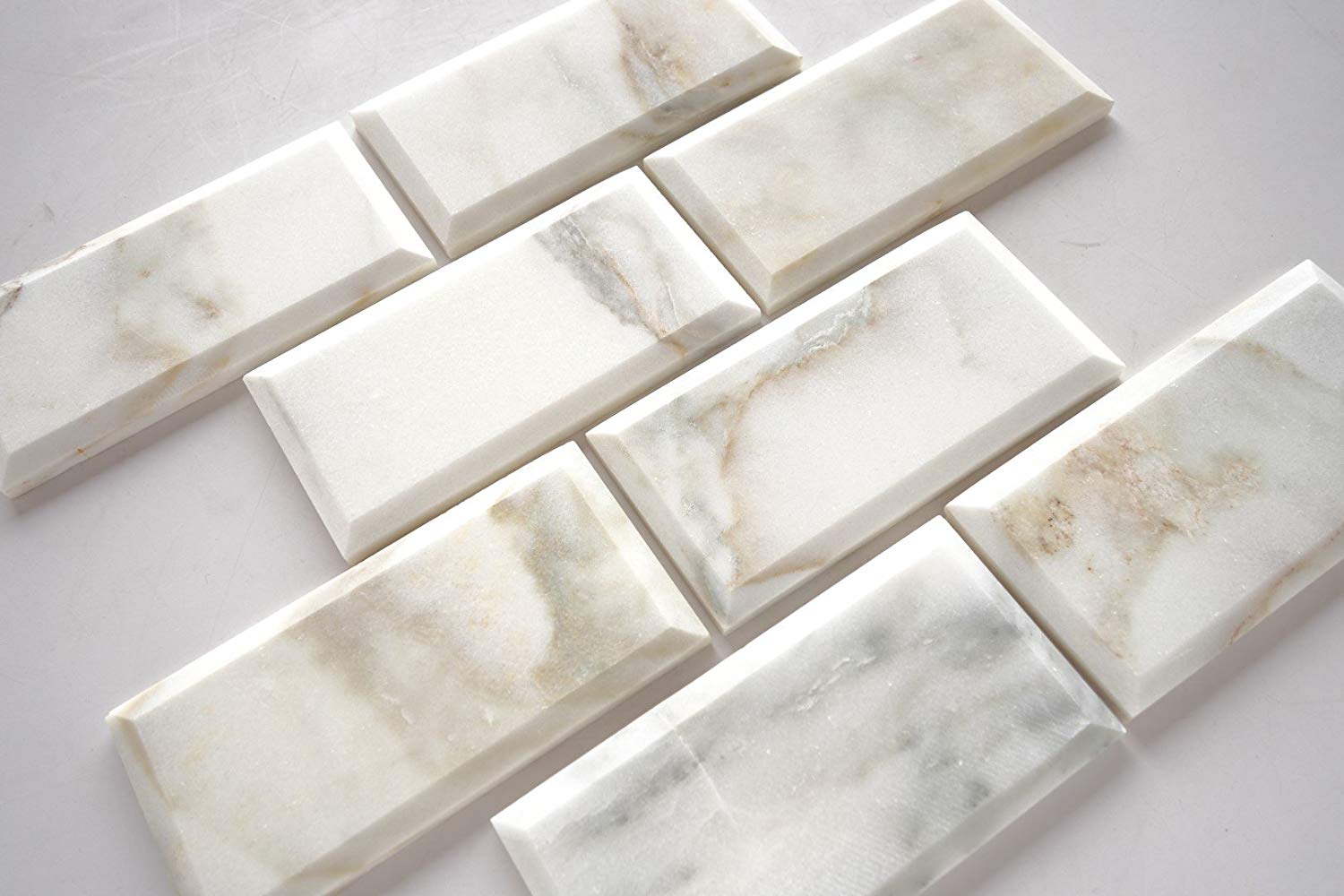 Calacatta Oro Marble 3X6 Deep - Beveled & Honed Subway Tile - STANDARD QUALITY - Lot of 20 Sq. Ft. - Tilefornia
