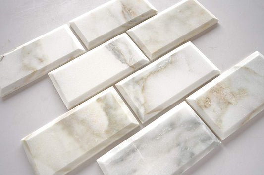 Calacatta Oro Marble 3X6 Deep - Beveled & Honed Subway Tile - STANDARD QUALITY - Lot of 20 Sq. Ft. - Tilefornia