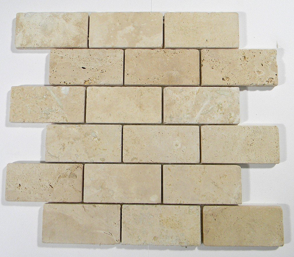 Durango Cream Travertine Tumbled 2x4 Brick Pattern - Tilefornia
