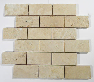 Durango Cream Travertine Tumbled 2x4 Brick Pattern - Tilefornia