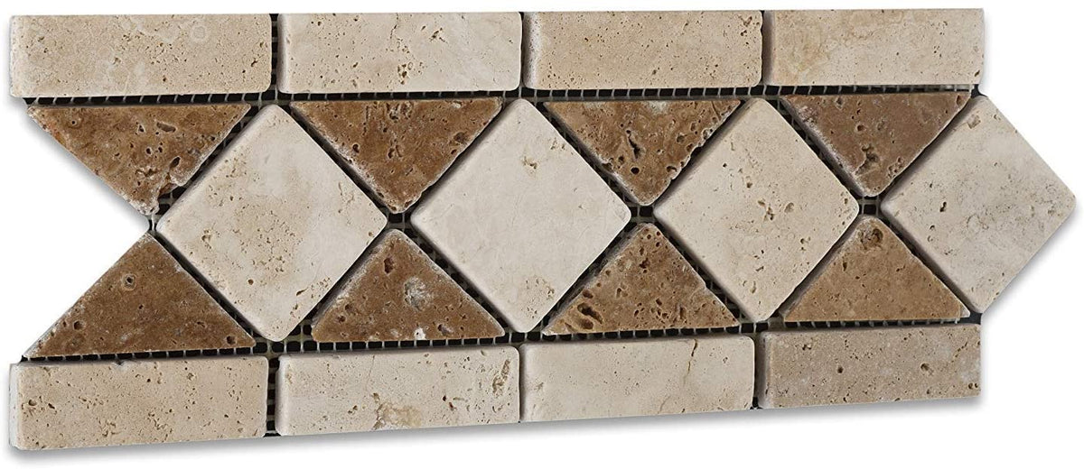 Ivory & Noce Travertine Tumbled Trojan Border / Listello - - Tilefornia