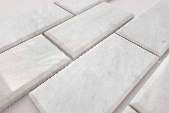 Bianco Venatino Marble 3X6 Deep - Beveled & Polished Subway Tile - STANDARD QUALITY - Lot of 20 Sq. Ft. - Tilefornia
