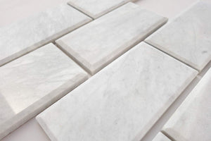 Bianco Venatino Marble 3 X 6 Deep-Beveled & Polished Subway Tile - STANDARD QUALITY - Lot of 20 Sq. Ft. - Tilefornia