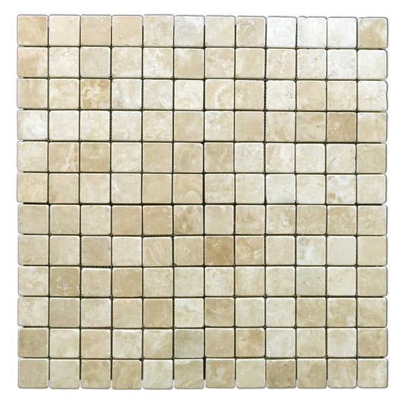 Durango Cream 2 X 2 Tumbled Travertine Mosaic Tile - 6 X 6 Sample - Tilefornia