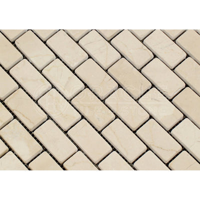 Crema Marfil Marble Brick Mosaic Tile 1x2, Tumbled