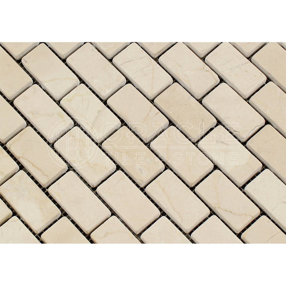 Crema Marfil Spanish Marble 1 X 2 Brick Mosaic Tile, Tumbled - Tilefornia