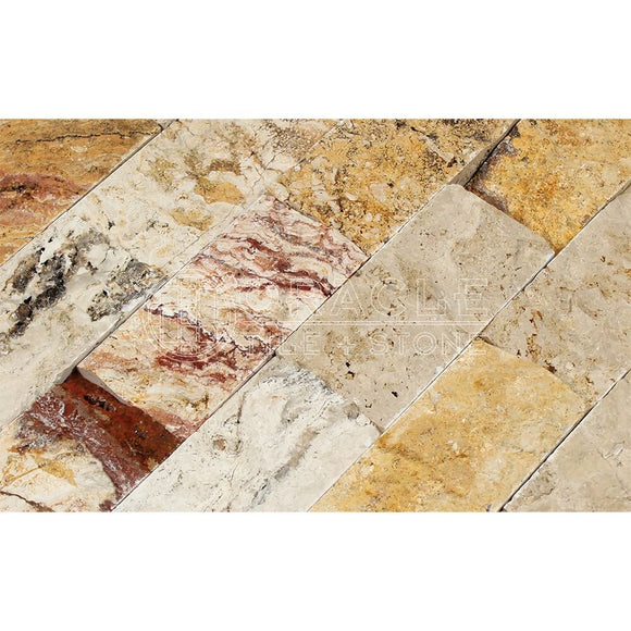 Valencia Travertine 2 X 4 Brick Mosaic Tile, Split-Faced (6
