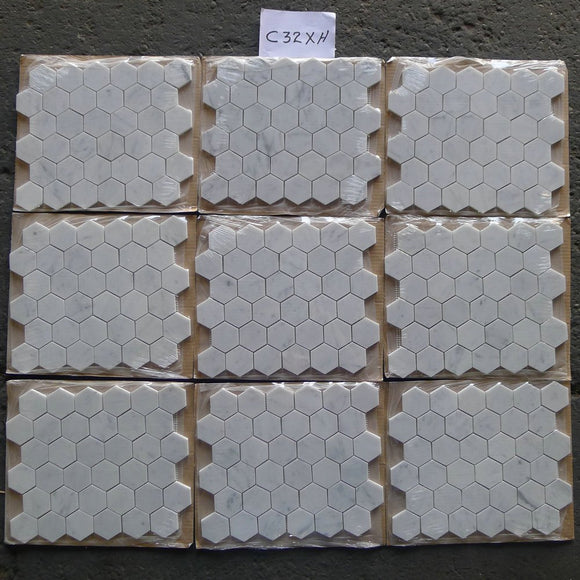 Carrara White Italian Carrera Marble Hexagon Mosaic Tile 2 inch Polished - Tilefornia