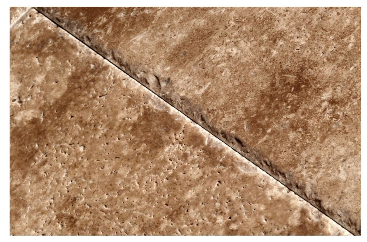 Chocolate Travertine Versailles / Ashlar Pattern Tiles, Unfilled / Brushed & Chiseled (Lot of 72 Sq. Ft. (9 Bundles)) - Tilefornia