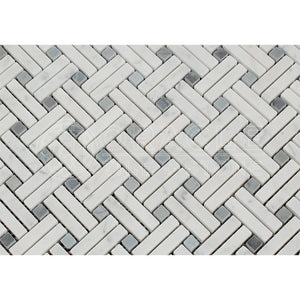 Carrara White Italian (Bianco Carrara) Marble Stanza Mosaic Tile (Blue & Gray Marble Dots, Honed) - Tilefornia