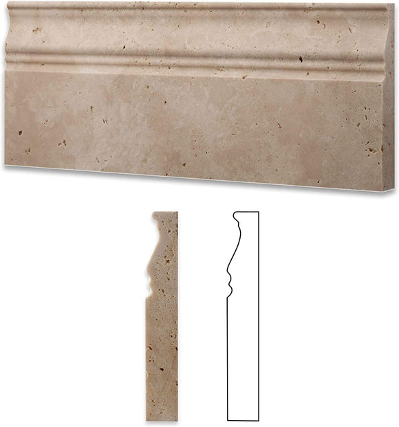Ivory/Beige Travertine HONED 5 X 12 Baseboard Trim Molding Tile - Tilefornia