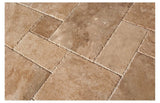 Walnut Travertine Roman / MIDI Versailles Pattern Tiles, Unfilled / Brushed & Chiseled (Small Sample) - Tilefornia