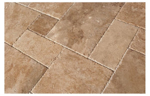 Walnut Travertine Roman / MIDI Versailles Pattern Tiles, Unfilled / Brushed & Chiseled (Lot of 180 Sq. Ft. (20 Bundles)) - Tilefornia