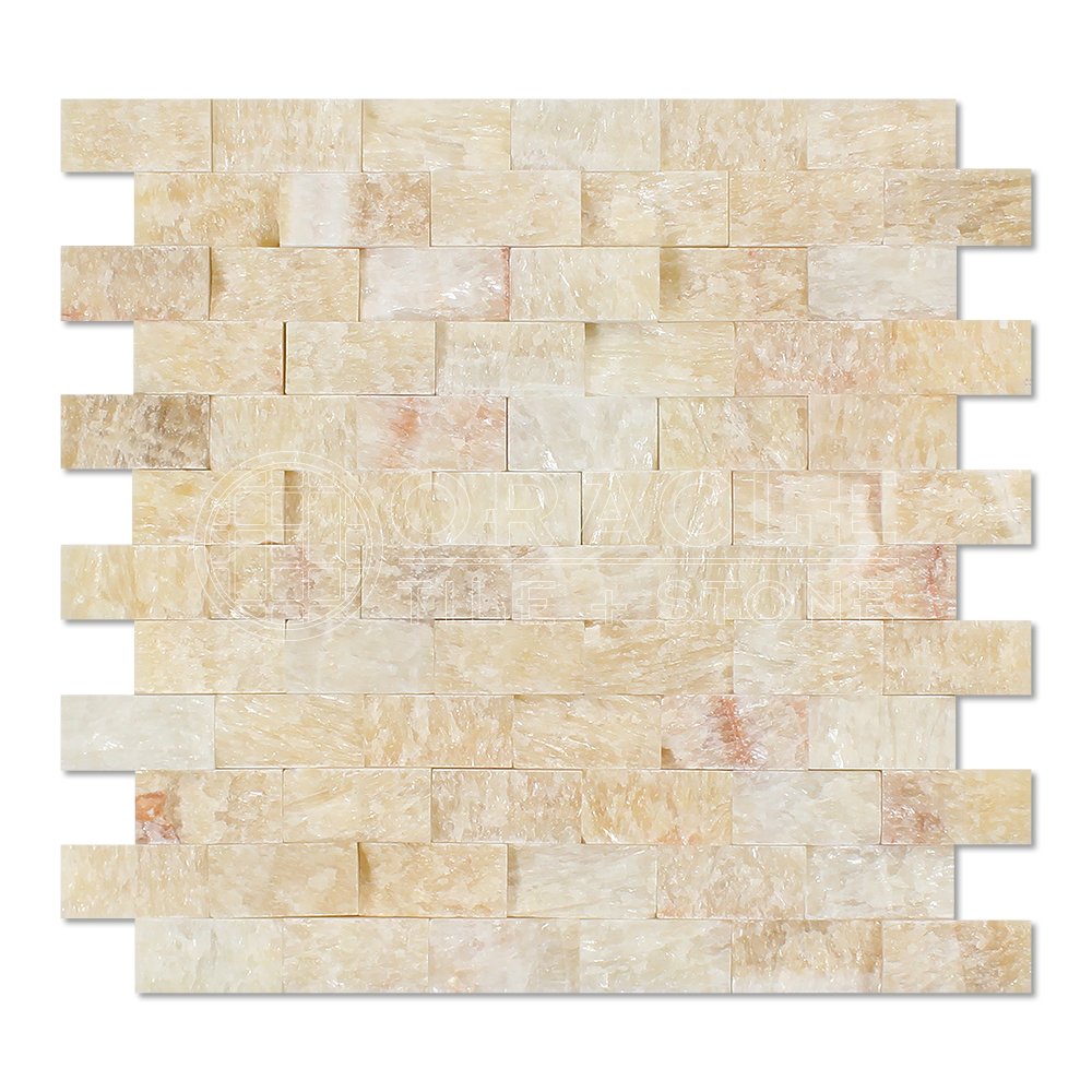 Honey Onyx 1 X 2 Brick Mosaic Tile, Split-Faced - Tilefornia