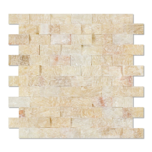 Honey Onyx 1 X 2 Brick Mosaic Tile, Split-Faced - Tilefornia