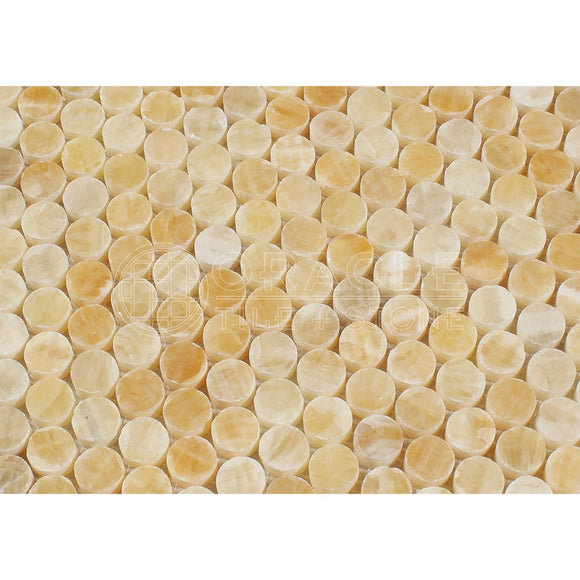 Honey Onyx Penny Round Mosaic Tile, Polished - Tilefornia