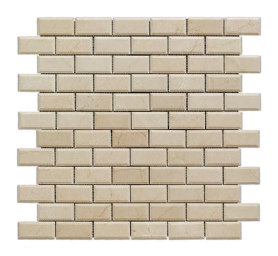 Crema Marfil Marble Brick Mosaic Tile 2x4, Polished & Beveled