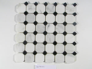 Cararra Arabescata 2" Octagon Polished with Black Dot Floor Pattern Tile - Tilefornia
