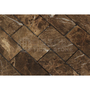 Emperador Dark Spanish Marble 2 X 4 Brick Mosaic Tile, Polished - Tilefornia