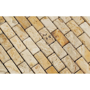 Valencia Travertine 1 X 2 Brick Mosaic Tile, Tumbled (6" X 6" Sample) - Tilefornia