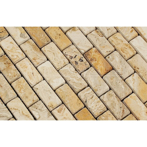 Valencia Travertine 1 X 2 Brick Mosaic Tile, Tumbled (LOT of 5 SHEETS) - Tilefornia