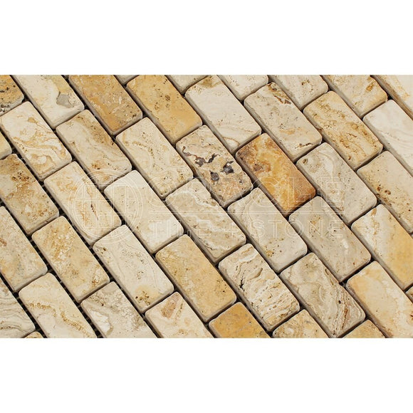 Valencia Travertine 1 X 2 Brick Mosaic Tile, Tumbled (6