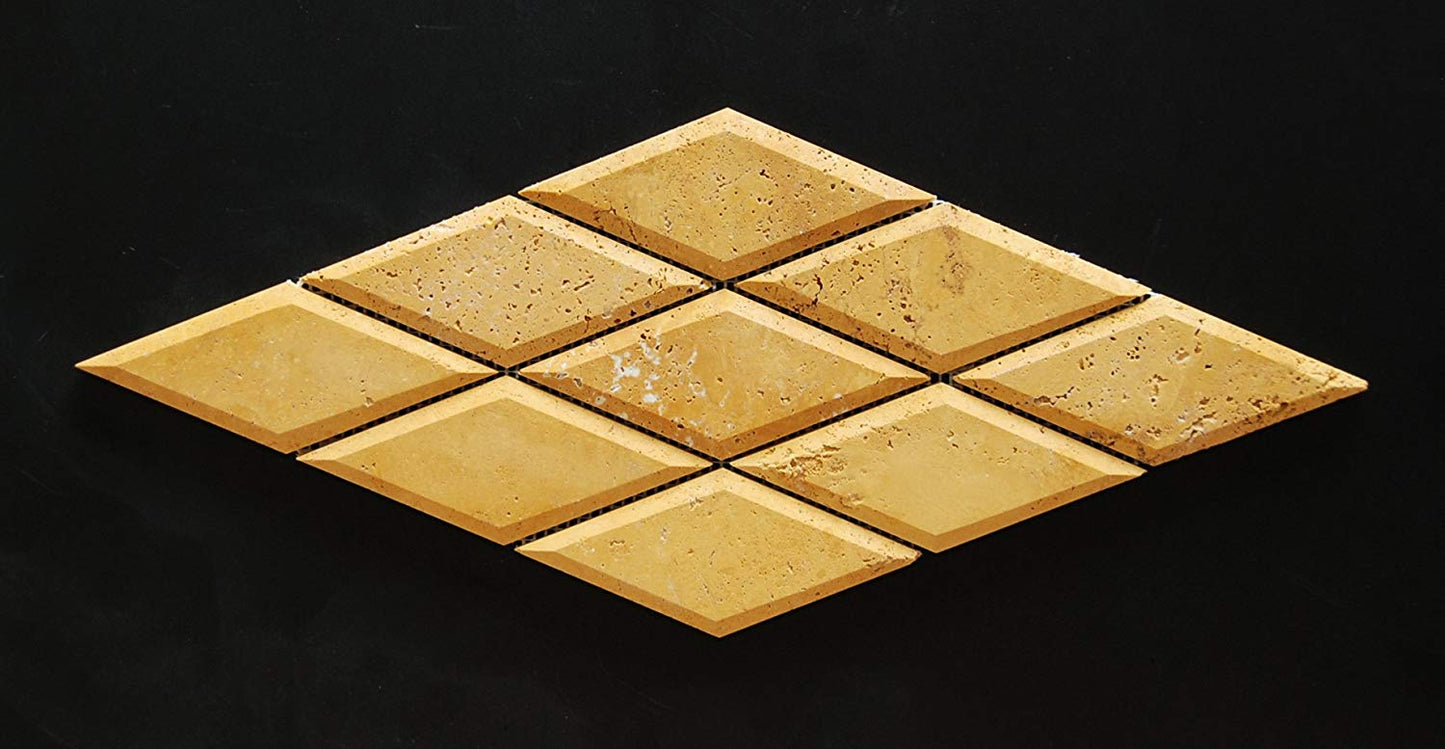 Gold / Yellow Travertine Diamond / Rhomboid Beveled Mosaic Tile - Tilefornia