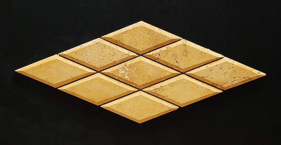 Gold / Yellow Travertine Diamond / Rhomboid Beveled Mosaic Tile - Tilefornia