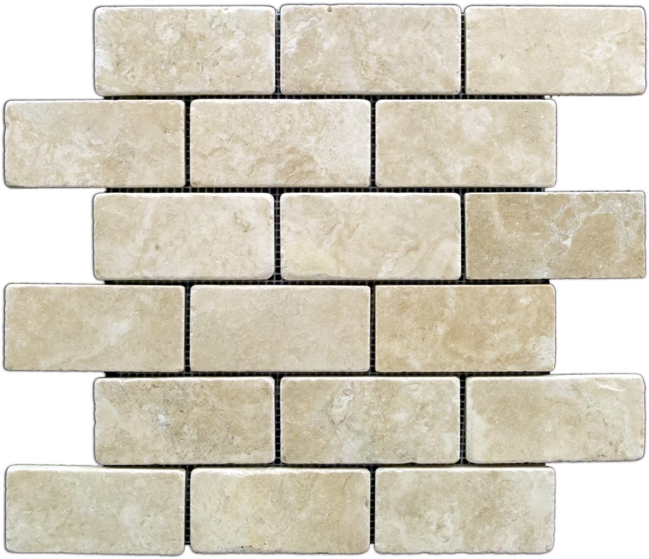 Durango Cream 2 X 4 Tumbled Travertine Brick Mosaic Tile - Box of 5 sq. ft. - Tilefornia