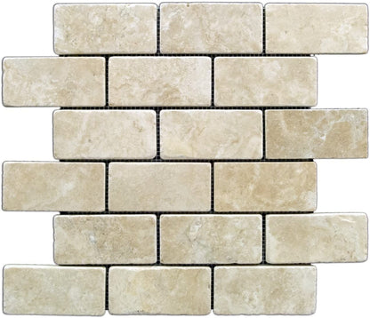 Durango Cream 2 X 4 Tumbled Travertine Brick Mosaic Tile - Lot of 50 sq .ft. - Tilefornia