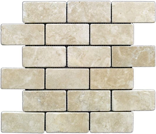 Durango Cream 2 X 4 Tumbled Travertine Brick Mosaic Tile - Lot of 50 sq .ft. - Tilefornia