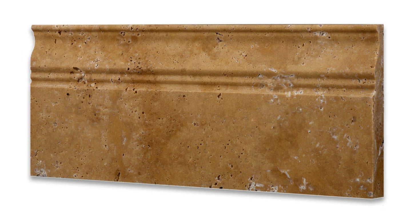 Gold (Yellow) Travertine 5 X 12 Baseboard Trim Molding, Honed - 1 full piece - Tilefornia