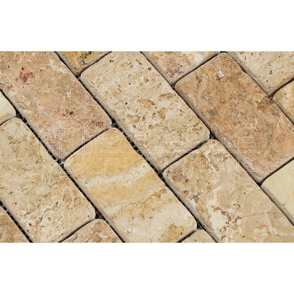 Valencia Travertine 2 X 4 Brick Mosaic Tile, Tumbled (LOT of 5 SHEETS) - Tilefornia